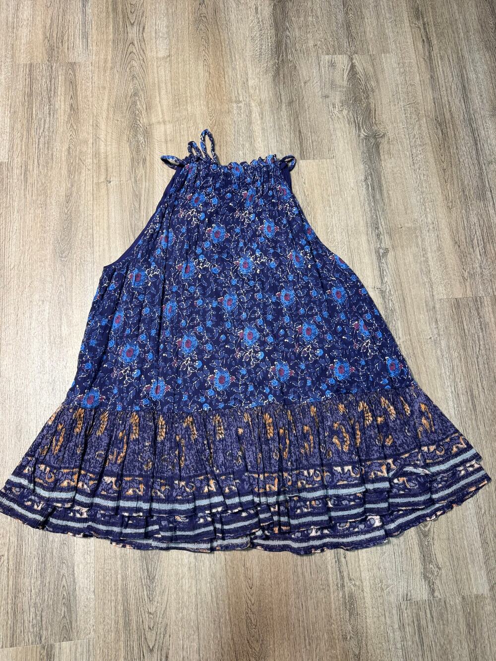 Free People Navy Floral Halter Sundress with Ruffle Hem